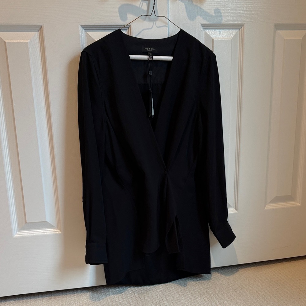 rag & bone Black Draped V-Neck Button-Front Blouse